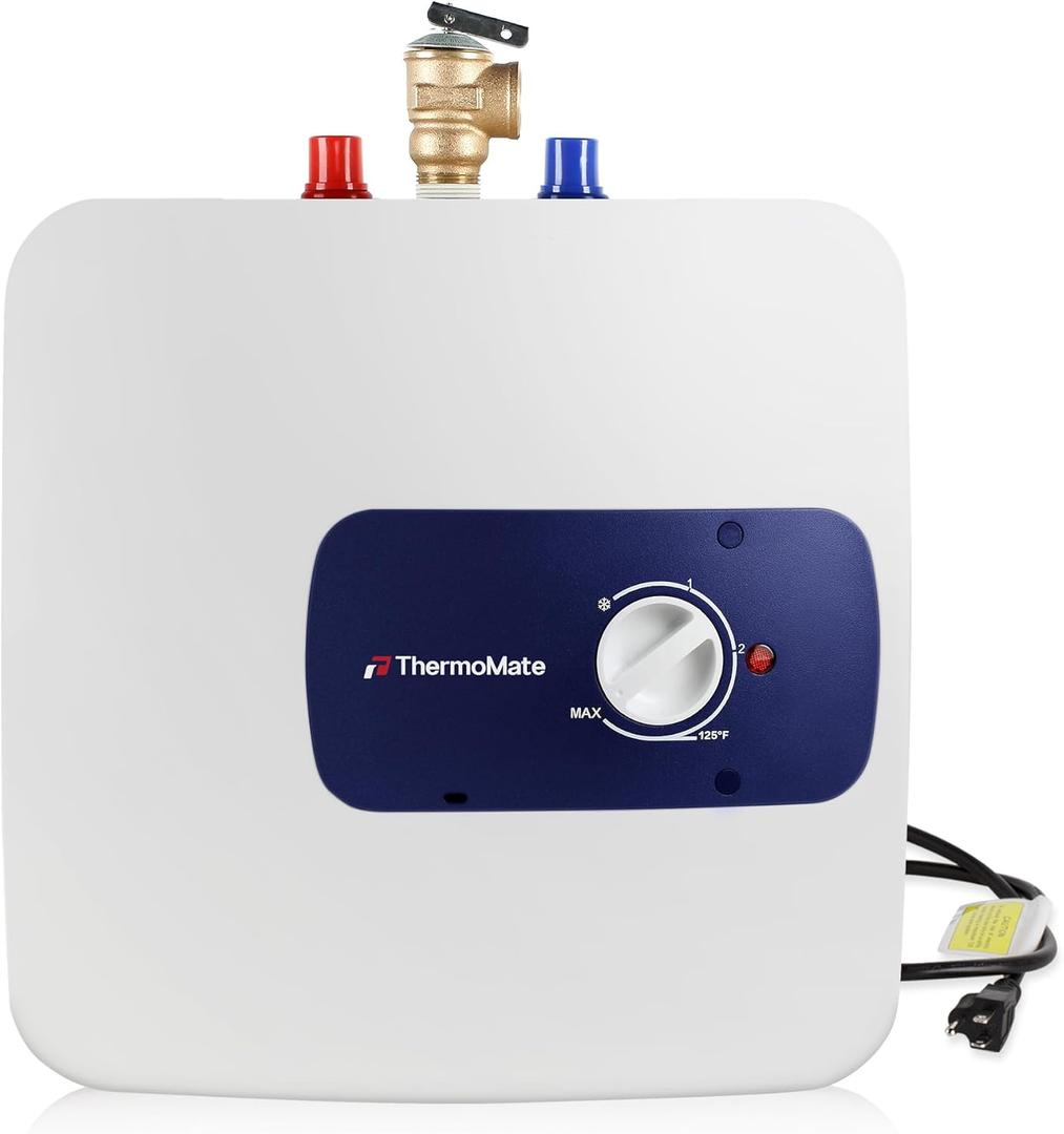 ThermoMate Electric Tank Water Heater, 8.0 Gallon Point of Use Instant Small Hot Water Heater 120V 1440W, Wall or Floor Mounted, Plug-in to Use, UL Listed ES800
