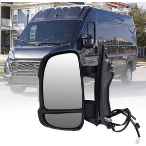 Left Driver Side Mirror for with 2014-2024 Ram Promaster 1500/2500/3500,Mirrors with Turn Signals Light,Temperature Sensor,Without Power Glass,Replaces# CH1320417 5VE99JXWAB(Short Arm)2+2Pins
