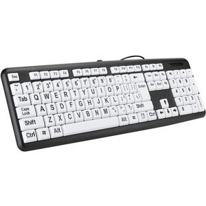 Elderly Keyboard, Large Print Computer Keyboard, 104 Keys QWERTY, High Contrast Keys, Big Print Letter USB Wired Keyboard Standard Full Size for Old People Low Vision Individuals(Black)