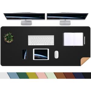 Large Desk Mat 47.2" x 17" Leather Desk Pad Protector with Natural Cork & PU Leather, Non-Slip Office Desk Mat, Large Mouse Pad, Waterproof Desk Blotter pad for Office&Home(Black)