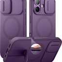 SURITCH for iPhone 17 Case with Camera Control Cover, Camera Slide Cover and Adjustable Kickstand, Compatible with MagSafe, Shockproof Bumper Protective Cases 6.3 Inch, Dark Purple