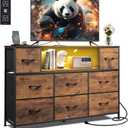 WLIVE TV Stand for 45, 50, 55 inch TV, Entertainment Center with LED Lights & Charging Station, TV Media Console Table with 8 Fabric Drawers and Open Shelves for Living Room, Hallway, Rustic Brown
