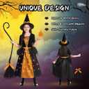 Witch Halloween Costumes for Girls, Light Up Dress with Broom and Hat, Kids Costume Glow in the Dark for Halloween Party (Medium, Orange)
