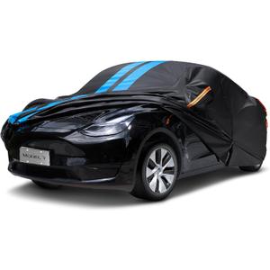 Car Cover Custom Fit for Tesla Model Y 2021-2024 Waterproof All Weather Rain Snowproof UV Protection Windproof with Charging Port, Ventilated Mesh, Zipper Door, Reflective Strip, Storage Bag (Blue)