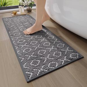 YDKGL Bathroom Runner Rug Non Slip, Super Absorbent Quick Dry Long Bath Mat, Foam Weave Texture Rubber Backing Ultra Thin Bathroom Mats Fit Under Door Bathroom Floor Bathtub Shower, 16"x 47" Gray