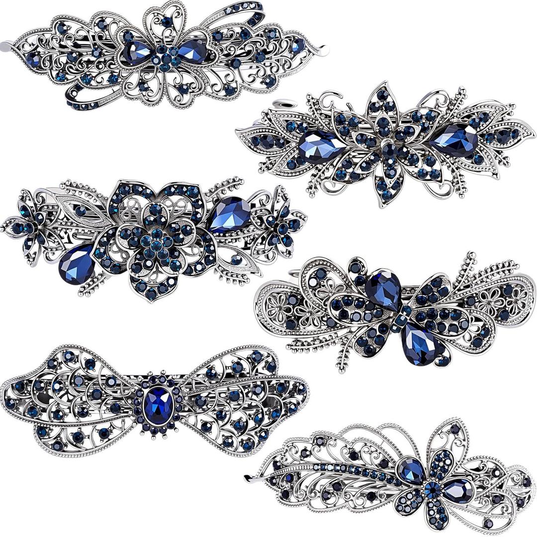 Geyoga 6 Pieces Vintage Hair Barrettes for Women Retro Flower French Pearl Crystal Rhinestones Clips Hair Pins for Women Styling Accessories(Deep Style)