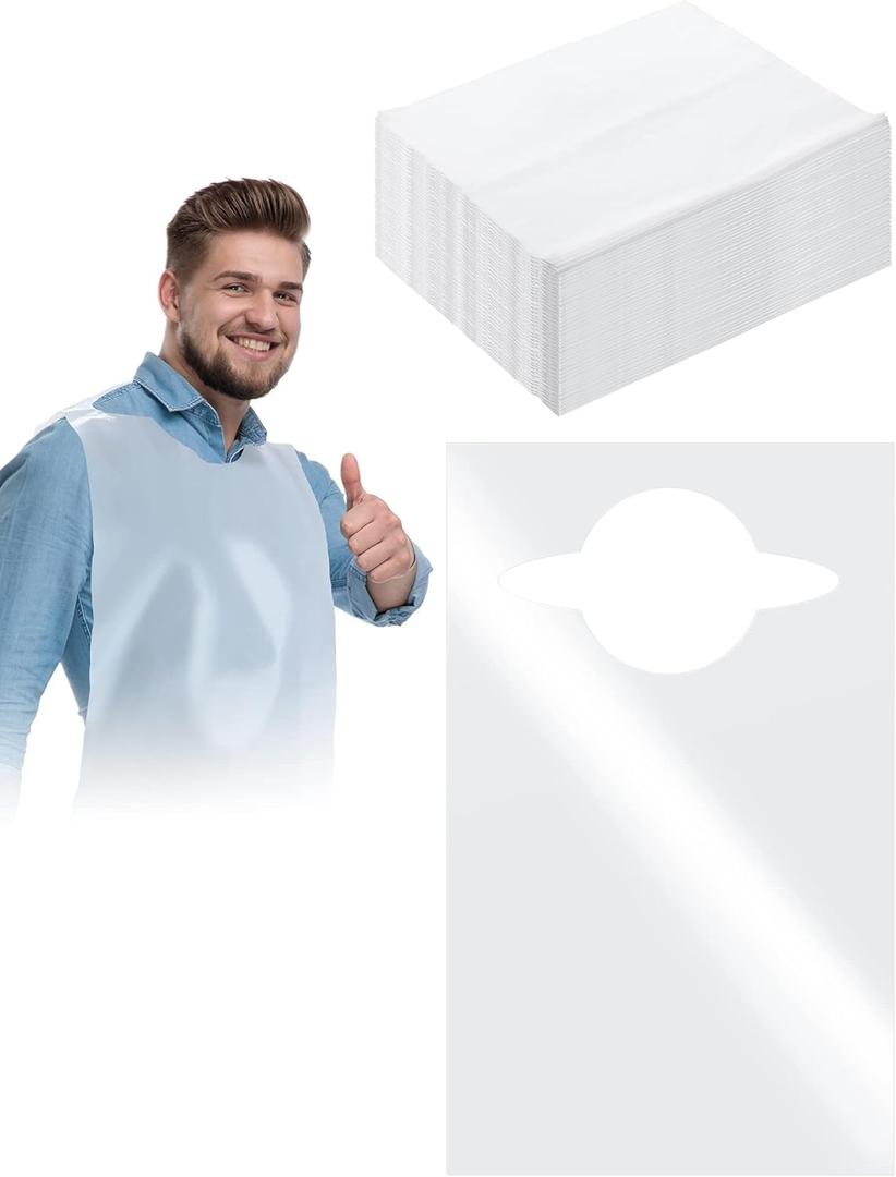 Retisee 200 Packs Plastic Disposable Bibs for Adults 14 x 24 Inch White Eating Plastic Bibs for Women Men Elderly