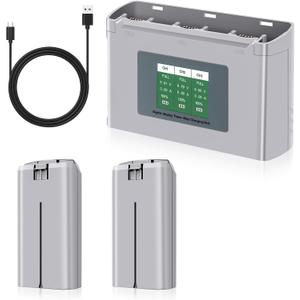 Mini 2 Series Intelligent Flight Battery Charger Combo 2-Pack 2400mAh Drone Batteries and 3 Slots Two-Way Charging Hub with LCD Display Fully Compatible with DJI Mini 4K/2/2 SE/SE Drone