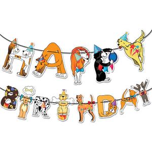 2 x Dog Birthday Garland  Photographic Puppy Faces Happy Birthday Banner, Funny Puppy Bday Party Decoration, Easy Assembly, Reusable Dog Birthday Party Supplies
