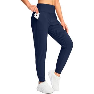 Soothfeel Women's Fleece Lined Joggers Pants High Waisted Water Resistant Thermal Sweatpants Winter Hiking Pants with Pockets (Navy)