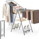 APEXCHASER Drying Rack Clothing, Clothes Drying Rack Foldable, Metal Laundry Drying Rack Collapsible for Sweater Towel Indoor & Outdoor, Height Adjustable Gullwing Clothes Airer, Grey, Large