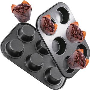 2 Packs Round Muffin Baking Pan, Premium Steel Muffin Pan for Baking, Cupcake Tin Cheesecake Pans, Bakeware Muffin Top Pan (6 Cups,Black) 2 Packs Round Muffin Baking Pan, Premium Steel Muffin Pan for Baking, Cupcake Tin Cheesecake Pans, Bakeware Muffin Top Pan (6 Cups,Black)