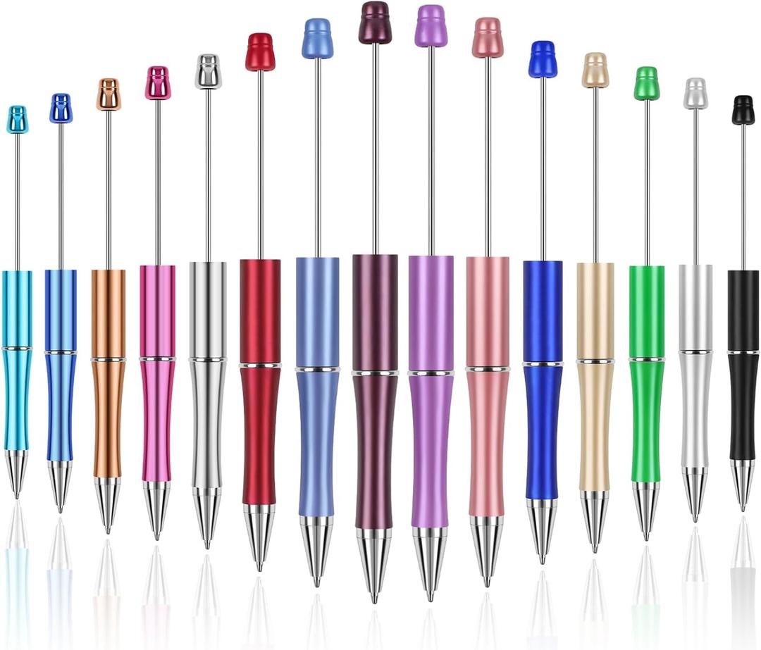 Joyberg 15 PCS Beadable Pens, Beadable Pens Bulk Colored Plastic, Black Ink Beaded Pens Creative Diy Pen, Bend Pens for Make Gifts for Children and Students, Office School Supplies