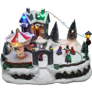 Christmas Village Houses, Snow Village Ice Rink with 8 Musical for Xmas Decorations Home Tabletop Display