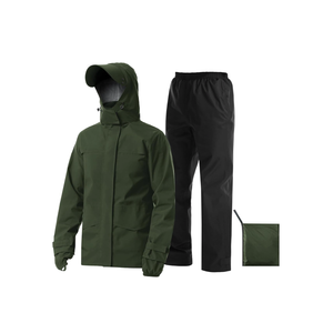 iCreek Rain Suit Waterproof Jacket with Pants 1Pieces Breathable Lightweight Packable Raincoat with Hooded Rain Gear Unisex (2XL, Army Green)