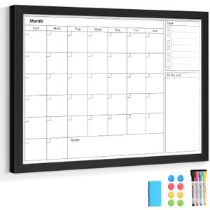 Dry Erase Calendar Whiteboard for Wall, 24"x18" Monthly White Board, Black
