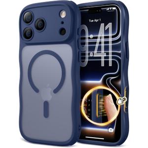 for iPhone 17 Pro Max Case for Women Girls,Compatible with MagSafe,Camera Control,Full Camera Protection, Cute Wave Magnetic Phone Case for iPhone 17 Pro Max,Dark Blue