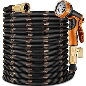 50FT Expandable Garden Hose - with 10-Function Spray Nozzle - Lightweight, Flexible, 3/4" Solid Brass Fittings-champagne