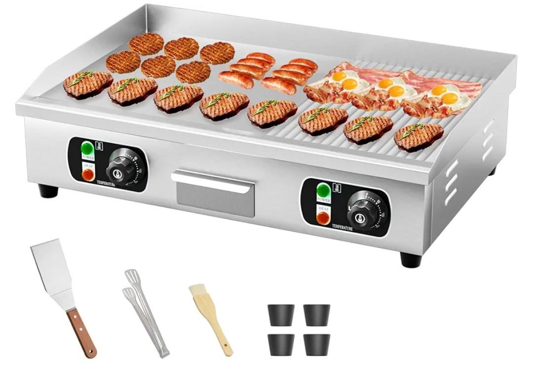29" Commercial Electric Countertop Griddle,110V 3000W Flat Top Grill Hot Plate BBQ, Adjustable Thermostatic Control 122°F-572°F,Stainless Steel Restaurant Grill for Kitchen(NO PLUG)