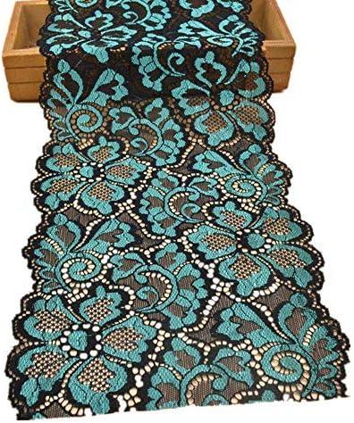 5 Yards Metallic Floral Lace Ribbon Stretch Tulle Lace Trim Elastic Nigerian African Fabric Width 7 Inch for DIY Craft Jewelry Making Clothes Accessories Gift Wrapping Wedding Party Decor (Teal)