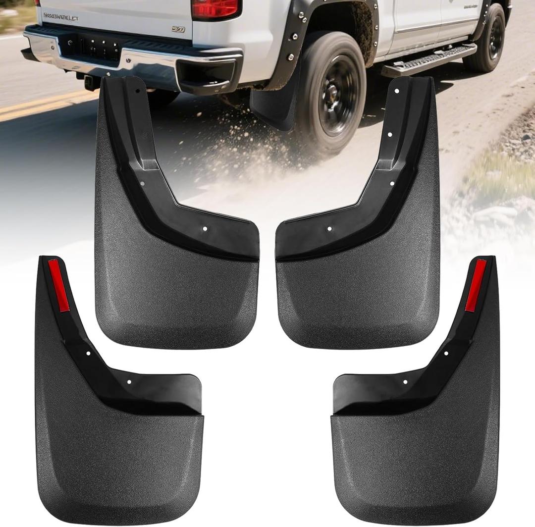 Heavy Duty Mud Flaps for Trucks - 4PC No-Drill Splash Guards Compatible with 2014-2018 Chevy Silverado 1500 & 2015-2018 Silverado 2500HD/3500HD, Front & Rear Mud Guards
