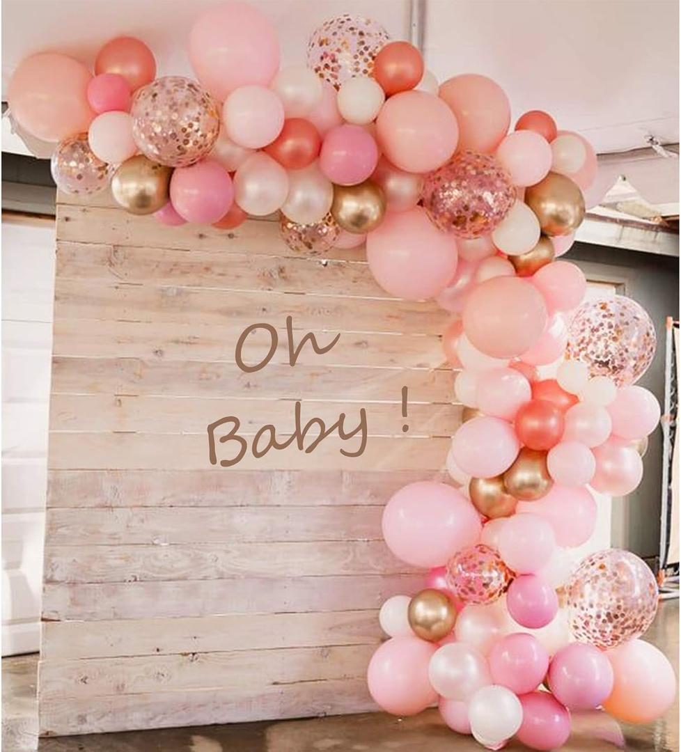 Soonlyn Rose Gold Balloons 140 Pack 12 Inch Gold and Pink Balloons and Pink Confetti Balloons Garland Arch Kit for Bridal Shower Baby Shower Party Decoration