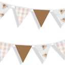 2 Pcs We Can Bearly Wait Banner Neutral Bear Garland Banner 9.2ft Boho Bear Baby Shower Decor Brown Gingham Fabric Pennant Flag Garland for Gender Reveal Birthday Nursery Room Decor