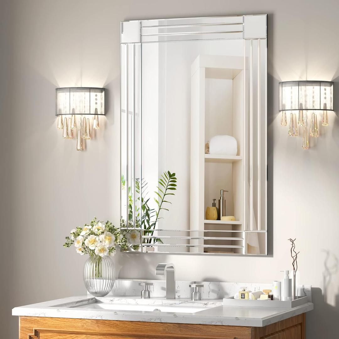 Decorative Mirror - 36"x24" Gorgeous Silver Mirror for Wall Bedroom, Bathroom, Living Room and Dining Room