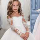 Abaowedding Lace Embroidery Sheer Long Sleeves Kids Trailing Gowns (White)