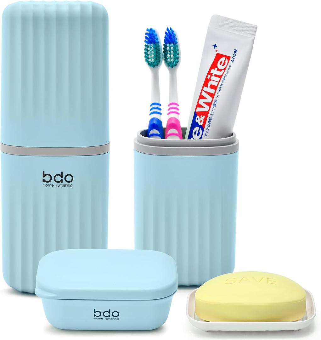 VITVITI Toothbrush Travel Case, Portable Travel Soap Container Leakproof Dish Tray, Portable 7.88 inch Toothpaste Toothbrush Holder with Cover for Trip/Bathroom/Camping(Blue)