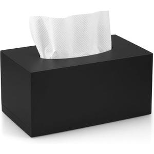 Black Tissue Box Cover Rectangle for 120 160 Count - Wooden Rectangular Tissue Box Holder - Decorative Facial Tissue Box Cover for Tabletop Night Stands Bathroom Office