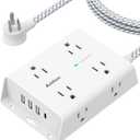 Surge Protector Power Strip - 8 Widely Outlets with 4 USB Ports(1 USB C Outlet), Addtam 3-Side Outlet Extender Strip with 5Ft Extension Cord, Flat Plug, Wall Mount for Dorm Home Office, ETL Listed (White)