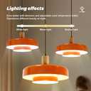 Orange Pendant Light Fixture with Wood Accent, Mid Century Modern Adjustable Height Hanging Ceiling Lamp, Farmhouse Pendant Lighting for Kitchen Island Dining Room
