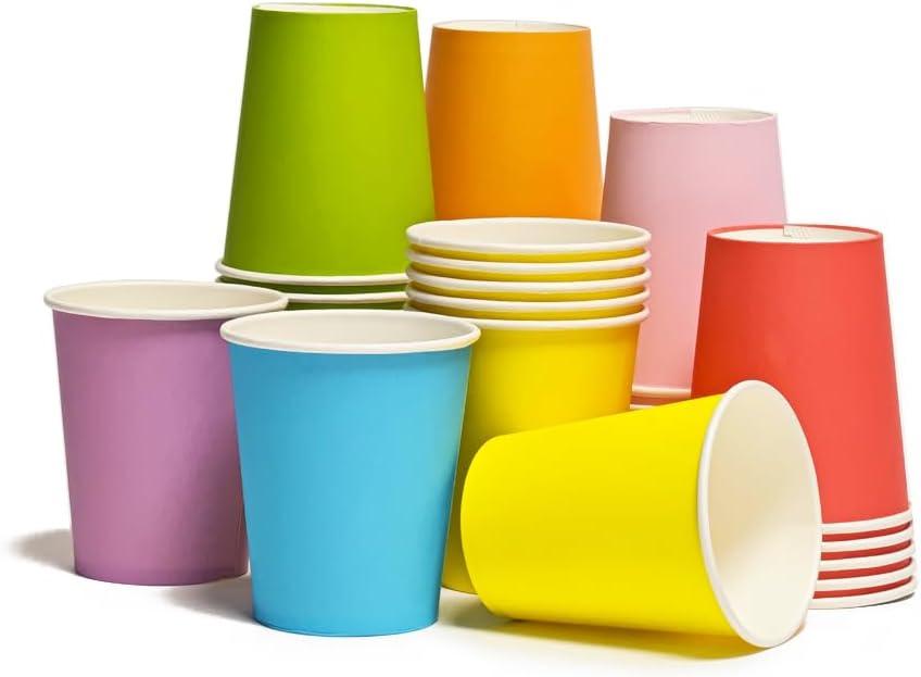 DIY Paper Cups, 50 Count 8 oz Multicolor Paper Cups For Weddding Party Picnic BBQ Travel and Event Disposable Paper Cups Drink Cups for Hot Cold Beverage Birthday Party Supplies