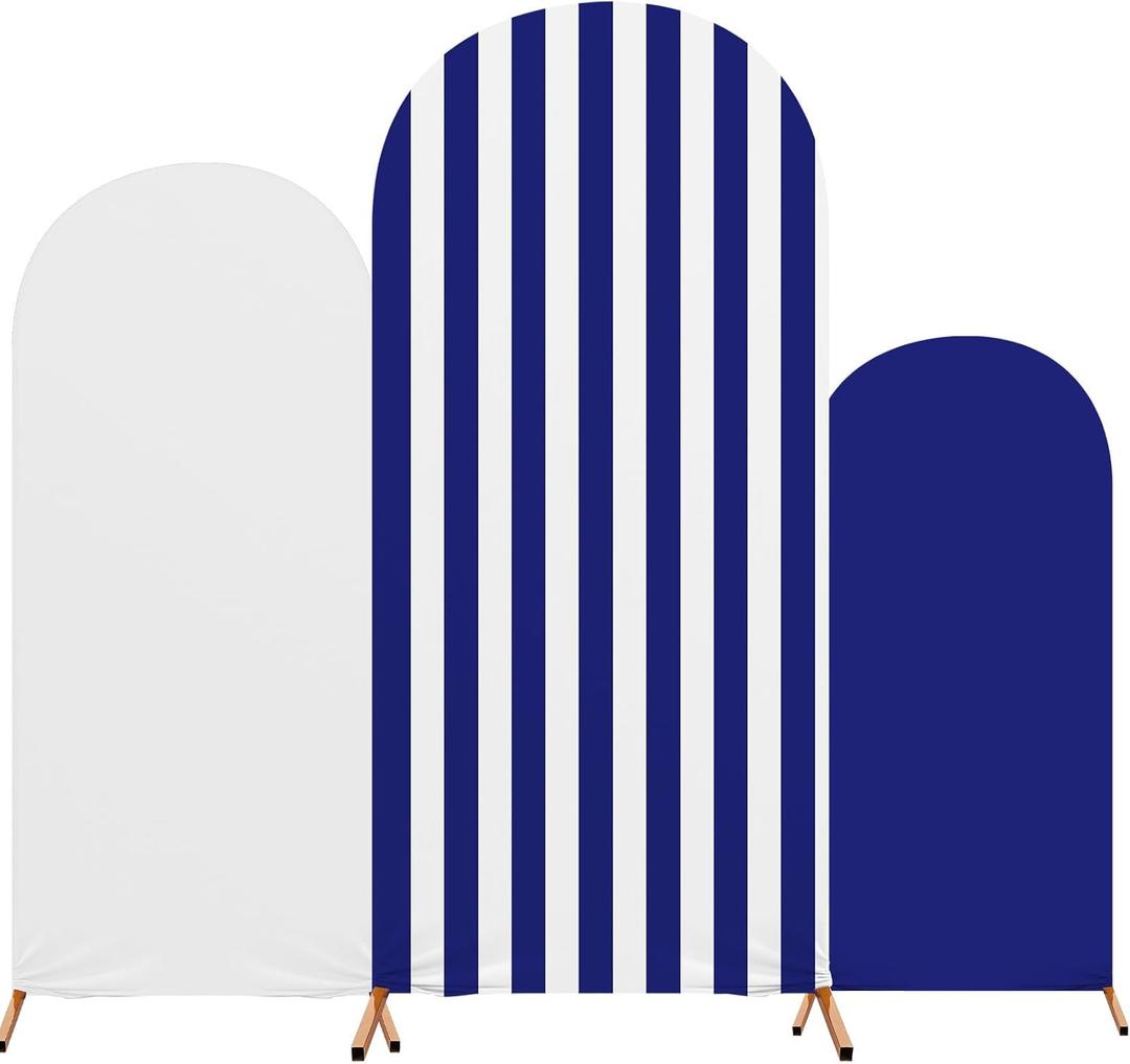 Ahoy Boy Arch Backdrop Cover Set of 3 Blue Striped Arch Covers Spandex Stretch Sailing into One Cruise Backdrop Stand 4ft, 5ft, 6ft for Xmas Birthday Banquet Ceremony Decoration