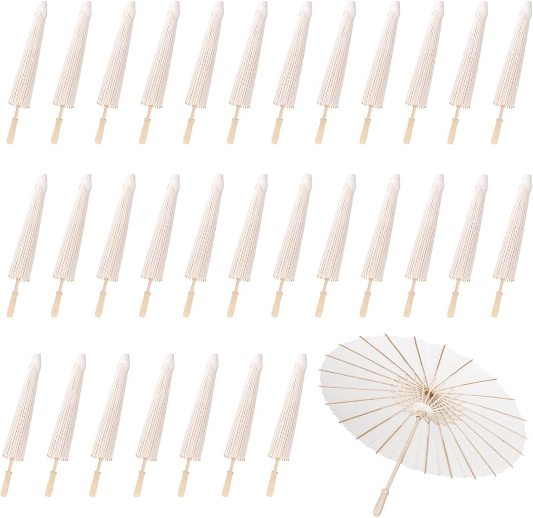 30 MBJZSL White Paper Umbrellas, 23.6 Inch Paper Parasol Umbrellas Chinese Japanese Style DIY Umbrellas Decorative Vintage Decor for Wedding Props