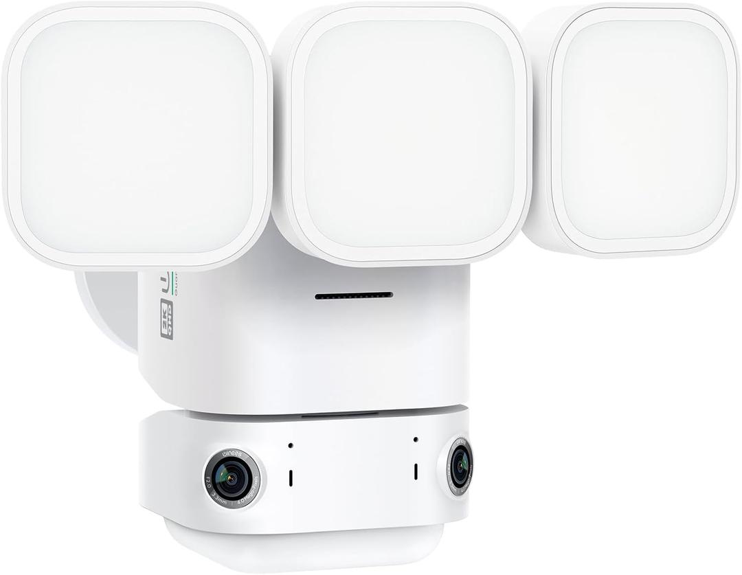 winees Floodlight Camera, 2K HD Dual-Lens Outdoor Security Camera | 180 Degree Panoramic Motion Detection, 3000 Lumens, Color Night Vision, 110dB Siren, 2-Way Audio (White)