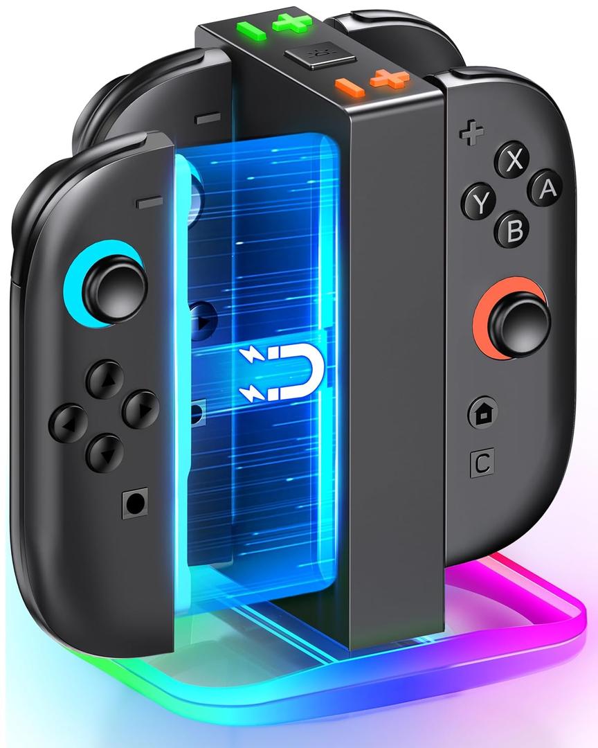 Mocagen Controller Charger for Nintendo Switch 2, Magnetic 4 in 1 Joy-Con Holder, Dynamic Light, Fast 2H Charge Compatible with Switch 2 Joy Con Charger Station Accessories