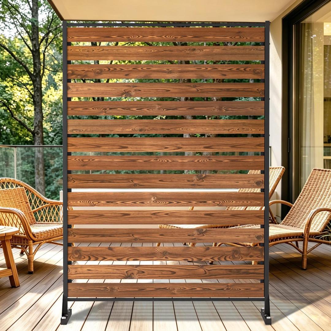 6FT Heavy Duty Wooden Privacy Screen, Upgrade Outdoor Specialty Anti-Corrosion Wood, Freestanding Privacy Fence, Balcony Patio Courtyard Outdoor Privacy Screen, Thickened and Widened Panel