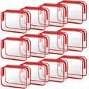 TISRATOK 12 PCS Clear Makeup Bag for Women with Zipper, TSA Approved Toiletry Pouch, Cosmetic Bag Bulk for Travel Organizer Essentials - Red, Medium