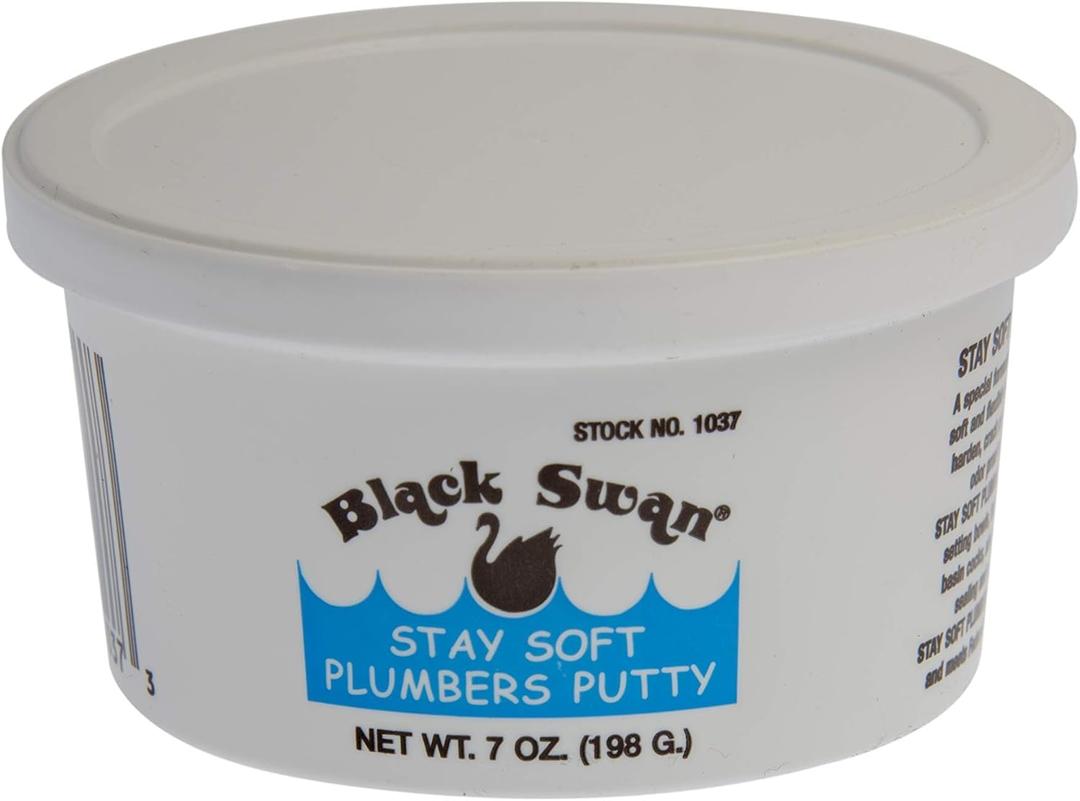 Black Swan Stay Soft Plumbers Putty, 7oz - Crack-Resistant, Ideal for Sink Drain, Faucets & Fixtures, Stretchable Plumber Putty - White