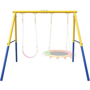 Heavy-Duty Steel Swing Stand for Outdoor, 500lb Capacity Universal Swing Frame, Adult-Rated Anti-Tip Design for Porch/Backyard, Easy Tool-Free Assembly, Yellow(Swing Stand Only)