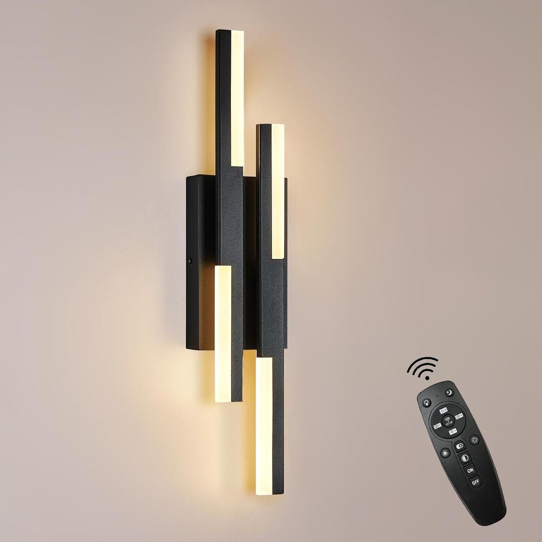 Benkut Modern LED Wall Sconce Black Remote Wall Light Fixtures for Bathroom, Dimmable Vanity Light Indoor LED Remote Wall Sconce for Bedside Bedroom Living Dining Room (1 Pack 3000-6500K 19.7inch), 20 In-1 Pack
