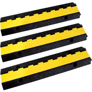 Rubber Cable Ramp Cord Cover Cable Protector Ramps Wire Hose Protective 22000Lbs Load Capacity Traffic 2 Channel Speed Bump for Asphalt Concrete Gravel Driveway Indoor Outdoor, 3 Packs