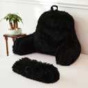 XeGe Faux Fur Reading Pillow Cover (No Filler), Fluffy Backrest Pillow Case for Sitting in Bed, Adults Kids Shaggy Sit Up Back Support Study Pillow Cover for Couch Chair Home Decoration, Black (Large)