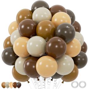 100pcs Brown Balloons Set - 12 Inch Dark Brown, Coffee, Sand White & Neutral Balloons for Boho, Safari, Cowboy, Bridal Baby Shower, Graduation Party Decoration (with 2 Ribbons)