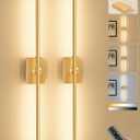 Ouyulong Battery Operated Wall Sconces Set of 2, 10000mAh Wireless Rechargeable 3000-6000K Dimmable 350° Rotate Wall Light with Remote for Living Room, Bedroom 31.6in Gold