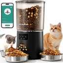 Automatic Cat Feeder for 3 Cats, 6L/25 Cup Cat Food Dispenser with Strong Anti-Jam System, Dual-Effect Desiccant, Smart WiFi App Control Pet Feeder, Automatic Dog Feeder, Gifts for Christmas (Black)