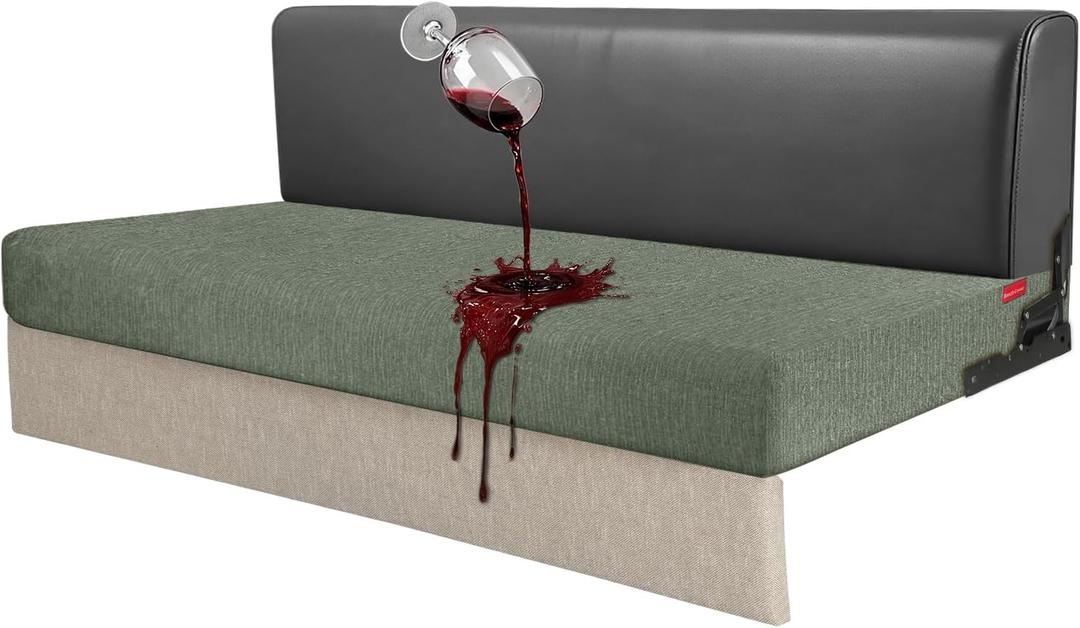 Waterproof RV Dinette Cushion Covers - Stretch Fabric Camper Seat Slipcover Replacement, Washable RV Couch Cover Designed for Camper Car Bench (Sofa 1 Bench Cover, Green)