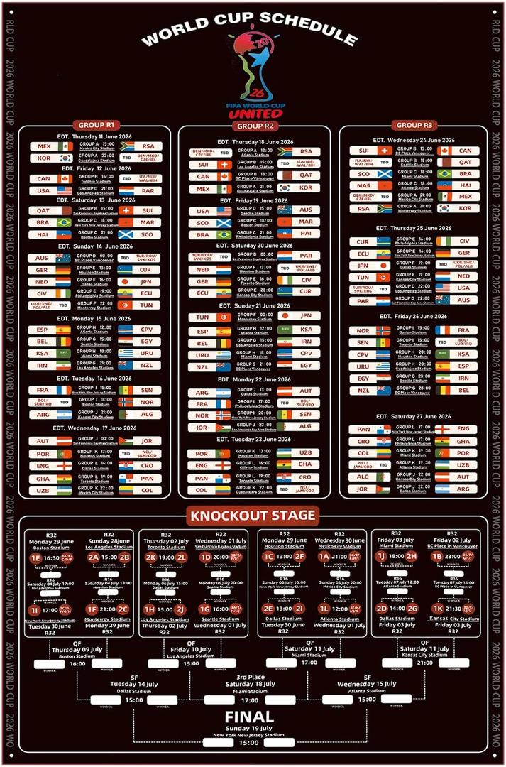 2026 World Cup Bracket Poster black 57 x 87 Inches Wall Soccer Game Tracker Map for Watch Party Bar Home Decor